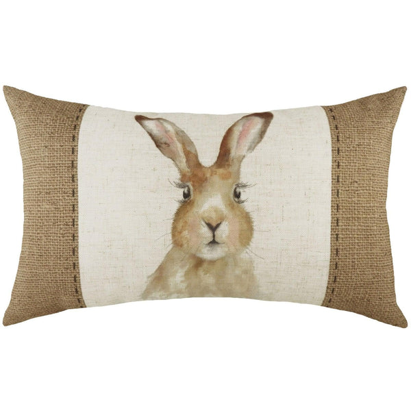 Hessian Hare Countryside Watercolour Print Filled Cushions 12'' x 20'' - Polyester Pad - Ideal Textiles
