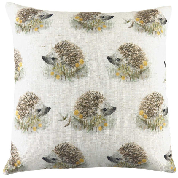 Woodland Hedgehog Repeat Watercolour Natural Filled Cushions 17'' x 17'' - Polyester Pad - Ideal Textiles