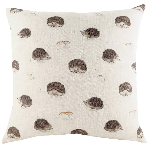 Oakwood Watercolour Hedgehog Repeat Natural Filled Cushions 17'' x 17'' - Polyester Pad - Ideal Textiles