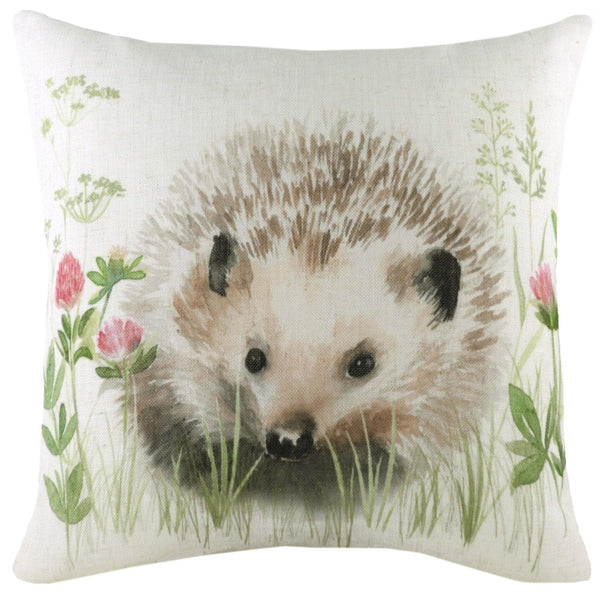 Hedgerow Hedgehog Watercolour Hand Painted Filled Cushions 17'' x 17'' - Polyester Pad - Ideal Textiles