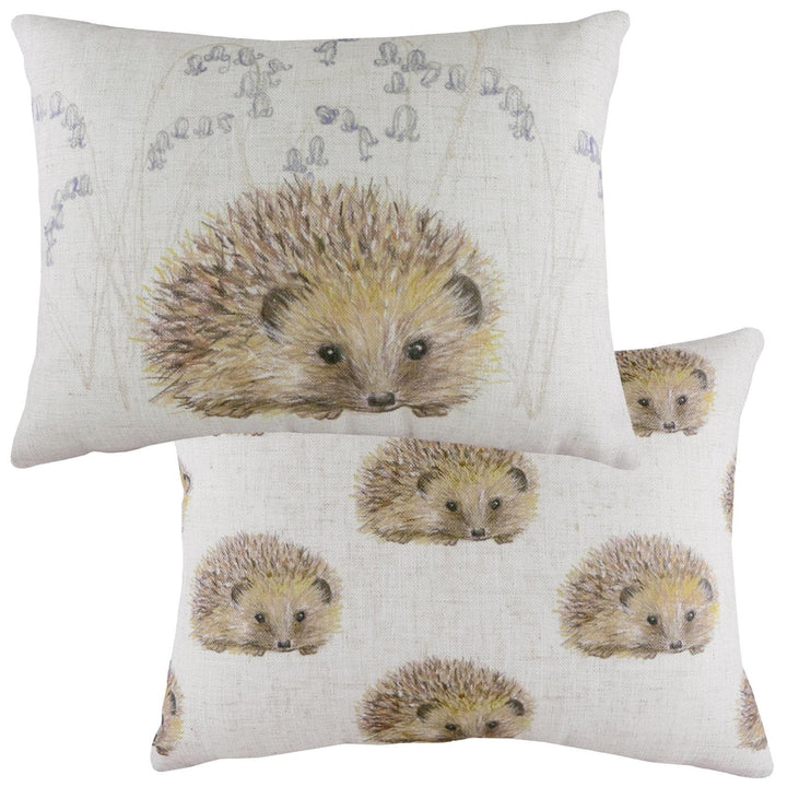 Hedgehog Repeat Hand Drawn Reversible Filled Cushions 33cm x 43cm - Polyester Pad - Ideal Textiles