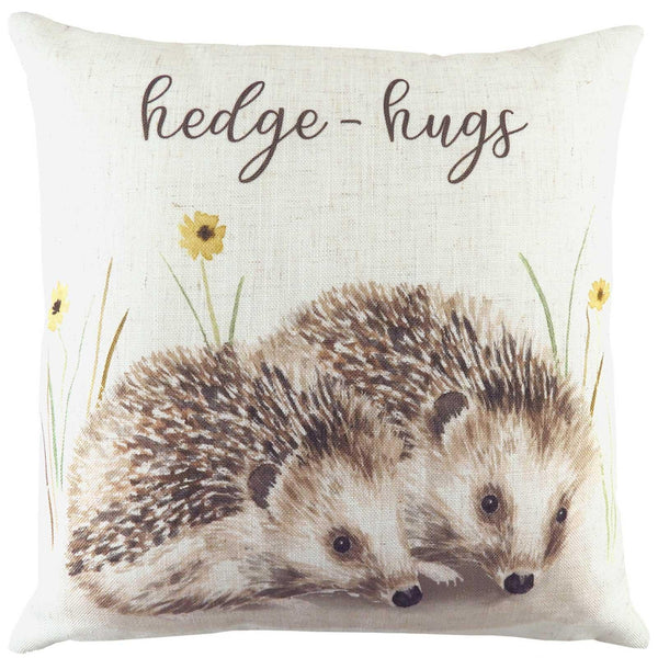 Woodland Hedgehog Hedge-Hugs Natural Filled Cushions 17'' x 17'' - Polyester Pad - Ideal Textiles