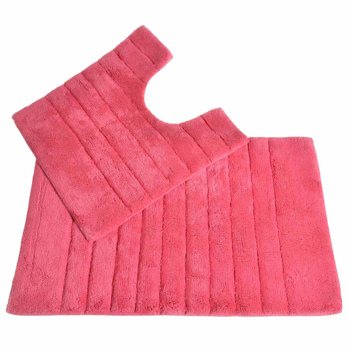 Linear Rib Cotton Bath & Pedestal Mat Set Hot Pink -  - Ideal Textiles