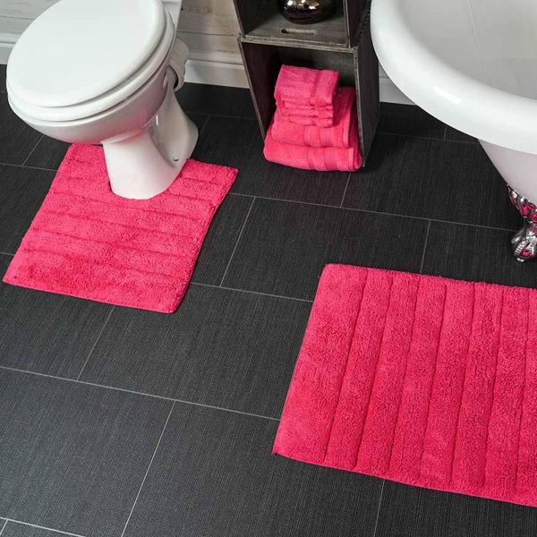 Linear Rib Cotton Bath & Pedestal Mat Set Hot Pink -  - Ideal Textiles