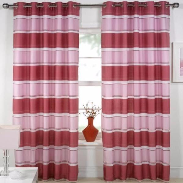 Santana Stripe Lined Voile Eyelet Curtains Pink - 56'' x 108'' - Ideal Textiles