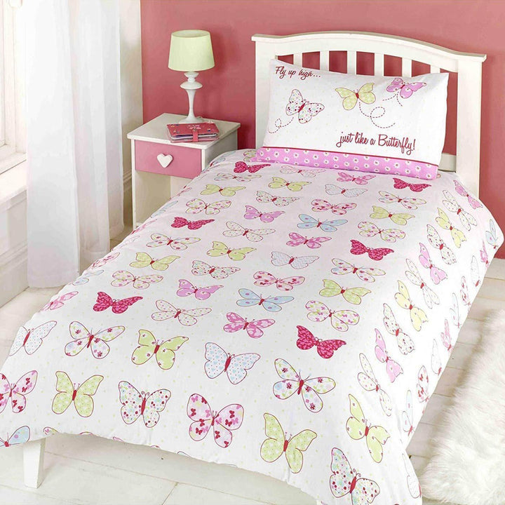 Fly Up High Butterfly Pink Kids Duvet Cover Set - Single - Ideal Textiles