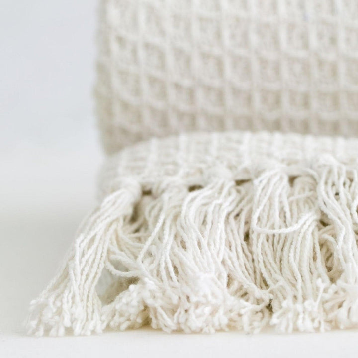 Honeycomb Waffle 100% Recycled Cotton Ivory Throws -  - Ideal Textiles