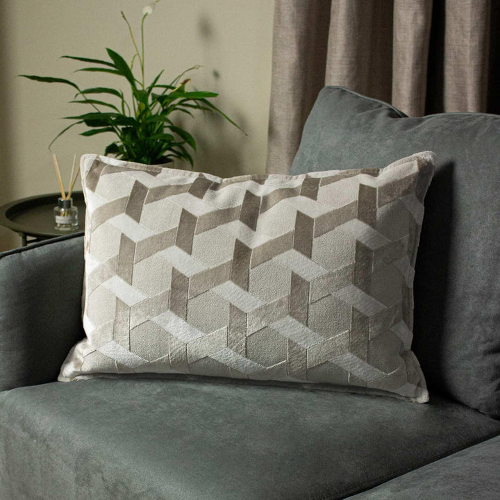 Delano Geometric Lattice Ivory & Taupe Cushion Covers 16'' x 24'' -  - Ideal Textiles