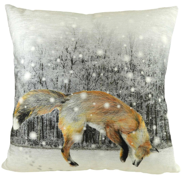 Jumping Fox Snowy Winter Scene Cushion Covers 17'' x 17'' -  - Ideal Textiles