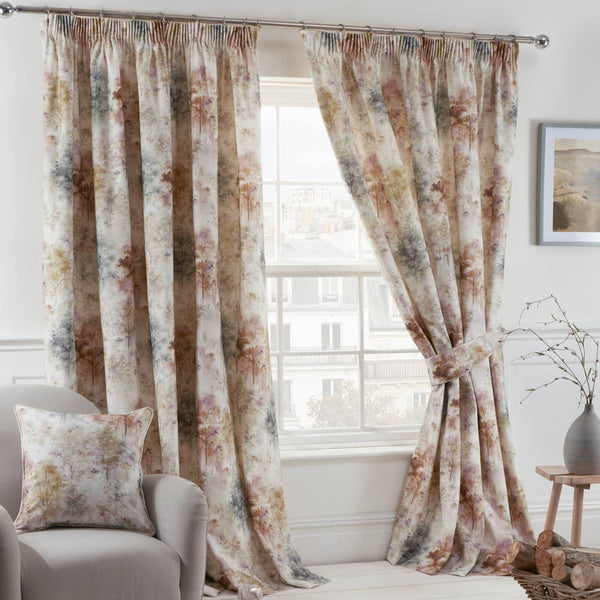 Woodland Lined Tape Top Curtains Blush - 46'' x 54'' - Ideal Textiles