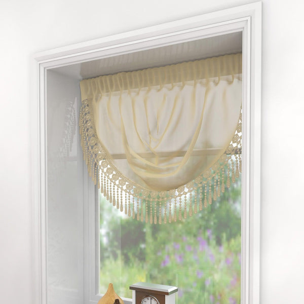 Maisie Macrame Trim Latte Voile Curtain Swag -  - Ideal Textiles