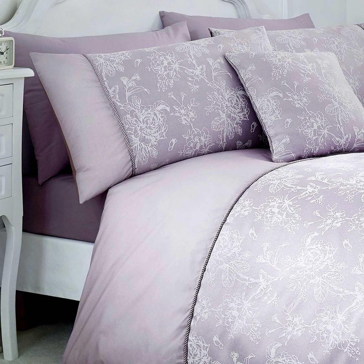 Jasmine Floral Jacquard Lavender Duvet Cover Set -  - Ideal Textiles