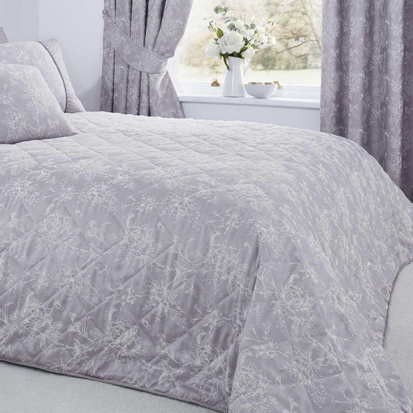 Jasmine Floral Jacquard Lavender Quilted Bedspread -  - Ideal Textiles