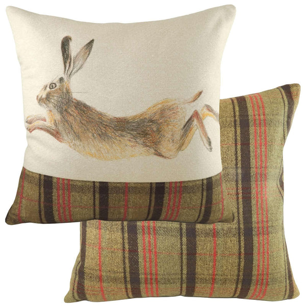 Hunter Leaping Hare Tartan Check Natural Cushion Covers 17'' x 17'' -  - Ideal Textiles