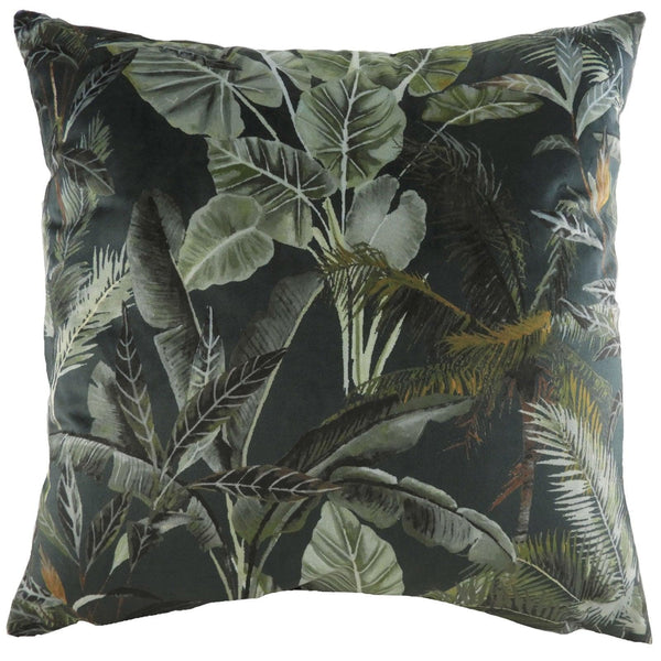 Kibale Vintage Jungle Leaves Print Green Filled Cushions 17'' x 17'' - Polyester Pad - Ideal Textiles