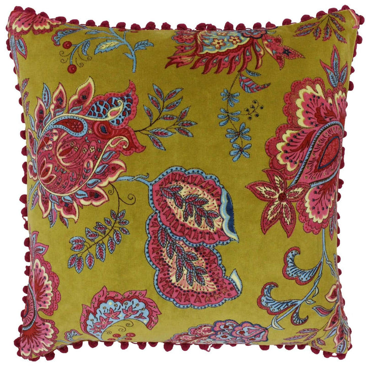 Malisa Indian Paisley Velvet Lemon Curry Cushion Covers 20'' x 20'' -  - Ideal Textiles