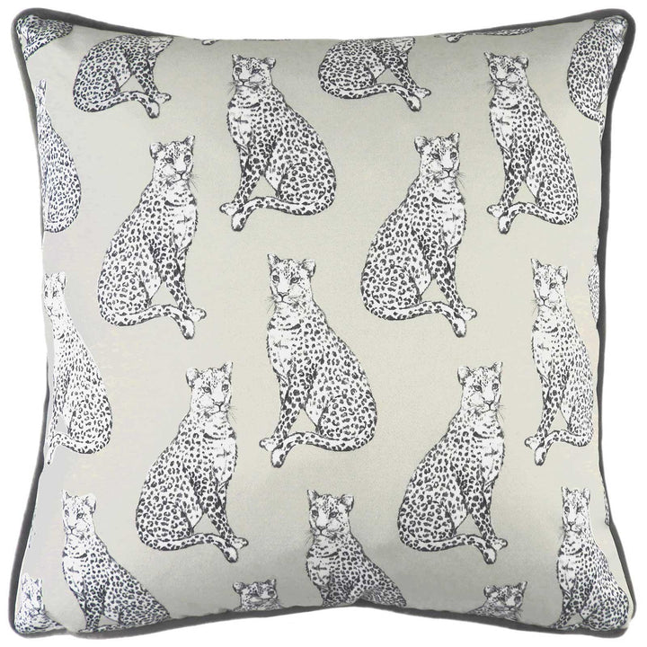 Safari Leopard Repeat Print Sateen Grey Cushion Covers 17'' x 17'' -  - Ideal Textiles