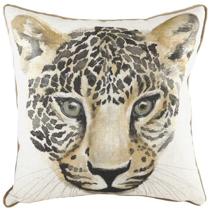 Safari Leopard Watercolour Painting Print Filled Cushions 17'' x 17'' - Polyester Pad - Ideal Textiles
