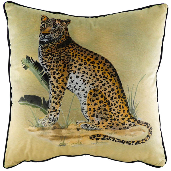 Kibale Vintage Sitting Leopard Print Filled Cushions 20'' x 20'' - Polyester Pad - Ideal Textiles