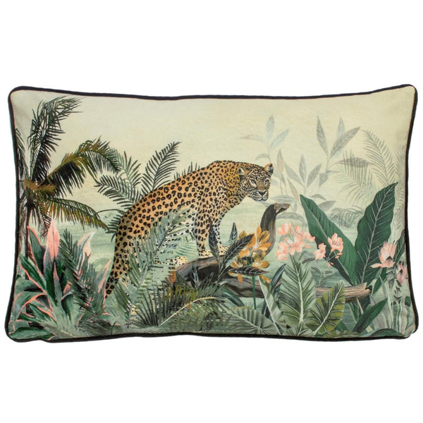 Manyara Leopard Print Velvet Boudoir Filled Cushions 12'' x 20'' - Polyester Pad - Ideal Textiles