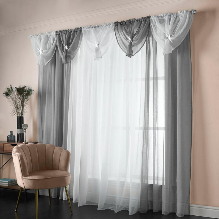 Diana Dolly Diamante White Voile Curtain Swag -  - Ideal Textiles