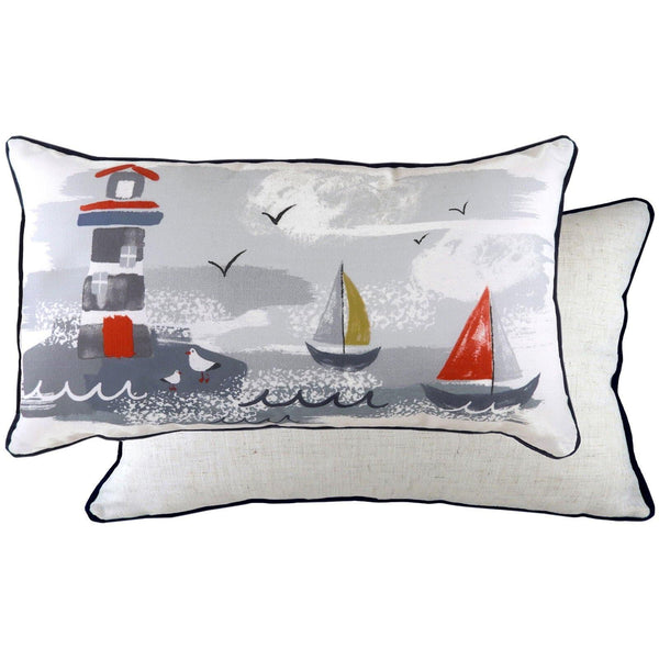 Nautical Lighthouse Seaside Scene Filled Boudoir Cushions 12'' x 20'' - Polyester Pad - Ideal Textiles