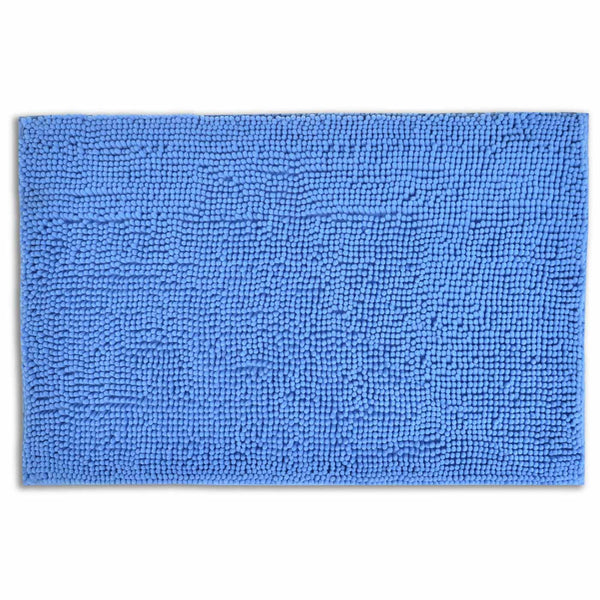 Supersoft Chenille Non-Slip Bath Mat Blue - 50cm x 80cm - Ideal Textiles