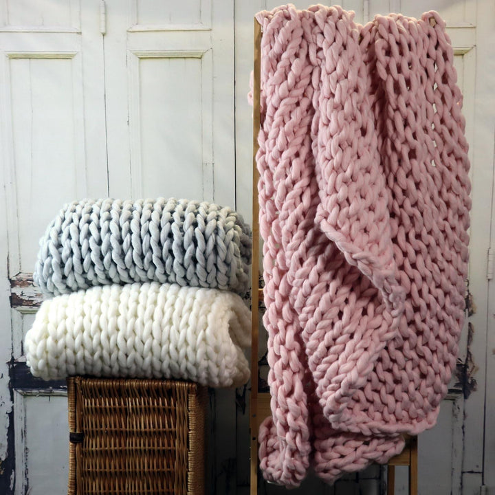 Chunky Cable Knit Throw Blush Pink 120cm x 150cm -  - Ideal Textiles