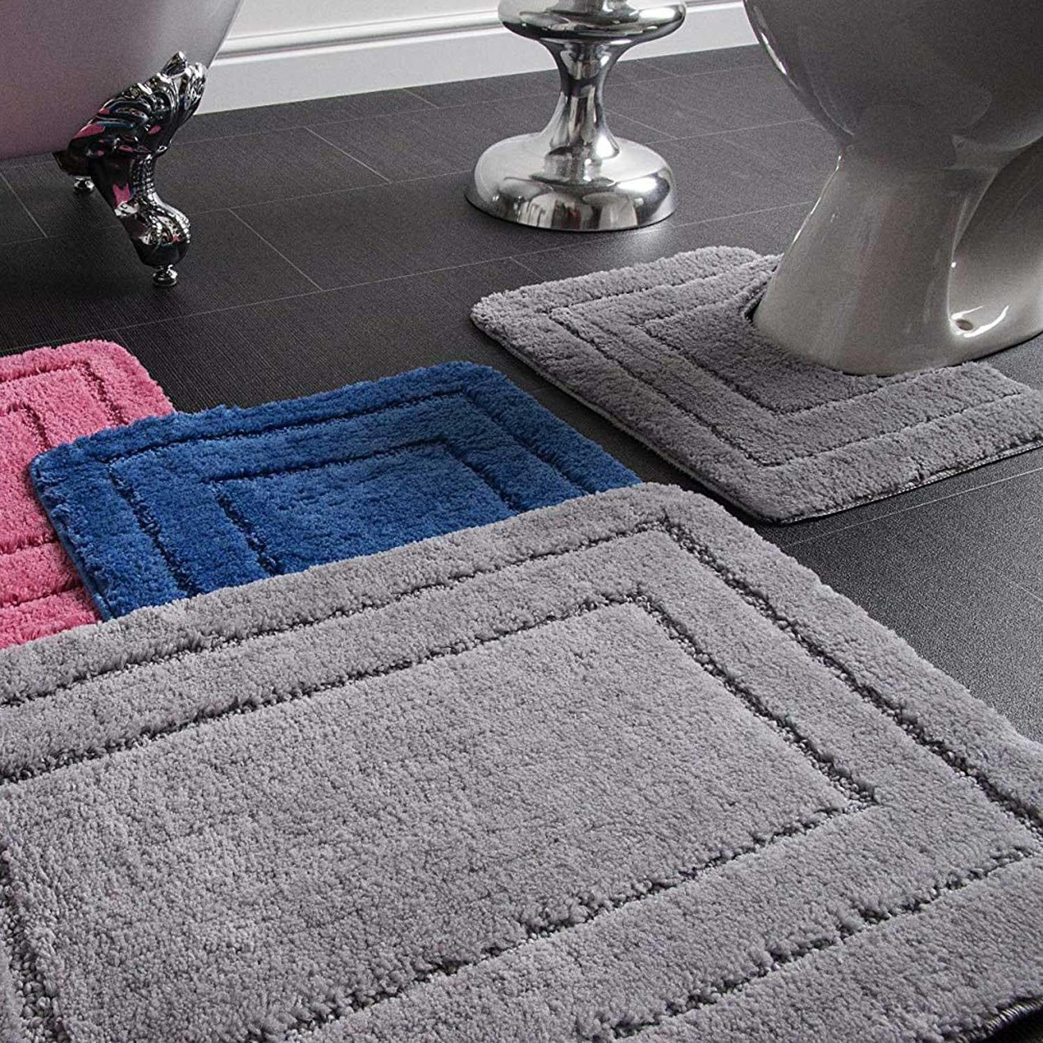 Lisa Microfibre Blue Non Slip 2 Piece Pedestal & Bath Mat Set Ideal
