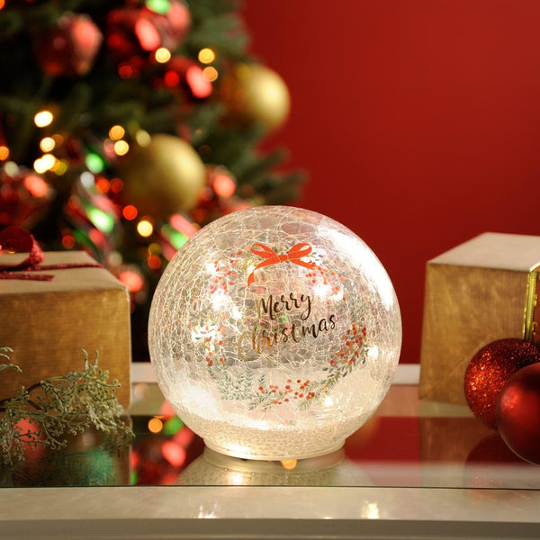 Lit Merry Christmas Bow Crackle Ball Decoration - Ideal