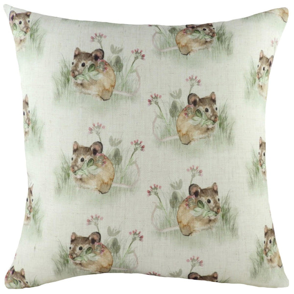 Hedgerow Mice Repeat Watercolour Style Filled Cushions 17'' x 17'' - Polyester Pad - Ideal Textiles