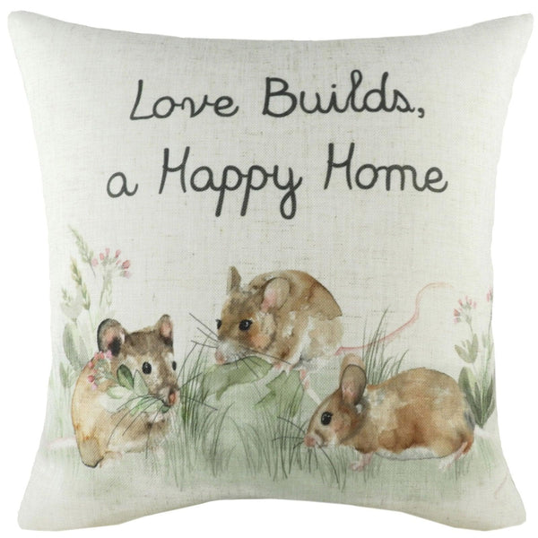 Hedgerow Mice Watercolour Hand Painted Cushion Covers 17'' x 17'' -  - Ideal Textiles