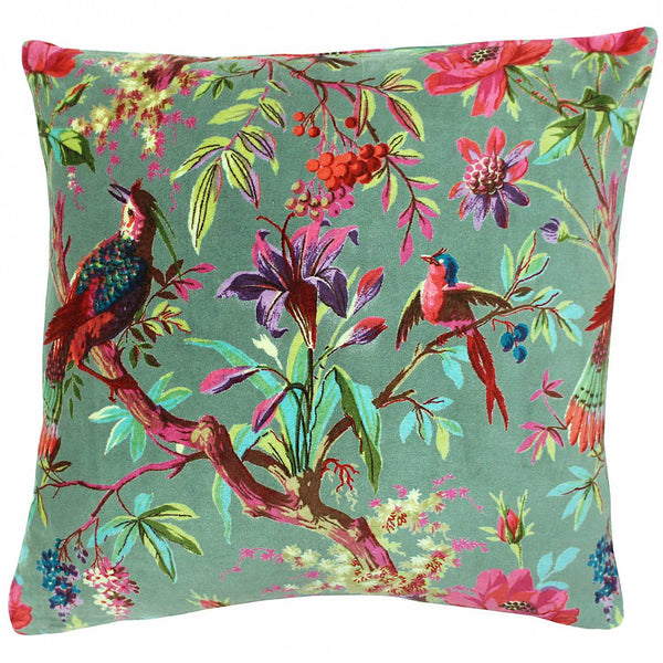 Paradise Tropical Chinoiserie Velvet Mineral Cushion Covers 20'' x 20'' -  - Ideal Textiles