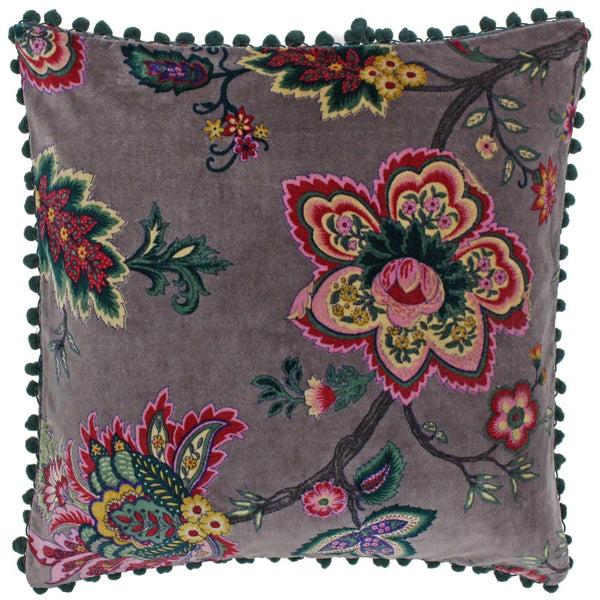 Palampur Floral Velvet Mink Cushion Covers 20'' x 20'' -  - Ideal Textiles