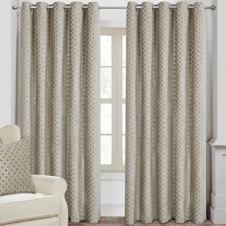 Palermo Velvet Chenille Lined Eyelet Curtains Mink - 66'' x 72'' - Ideal Textiles
