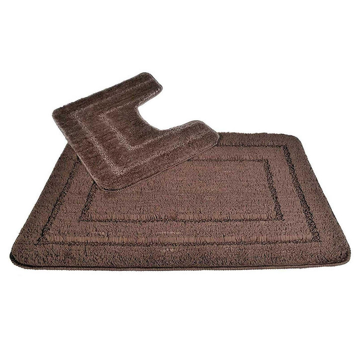 Lisa Microfibre Non-Slip Bath & Pedestal Mat Set Mocha -  - Ideal Textiles