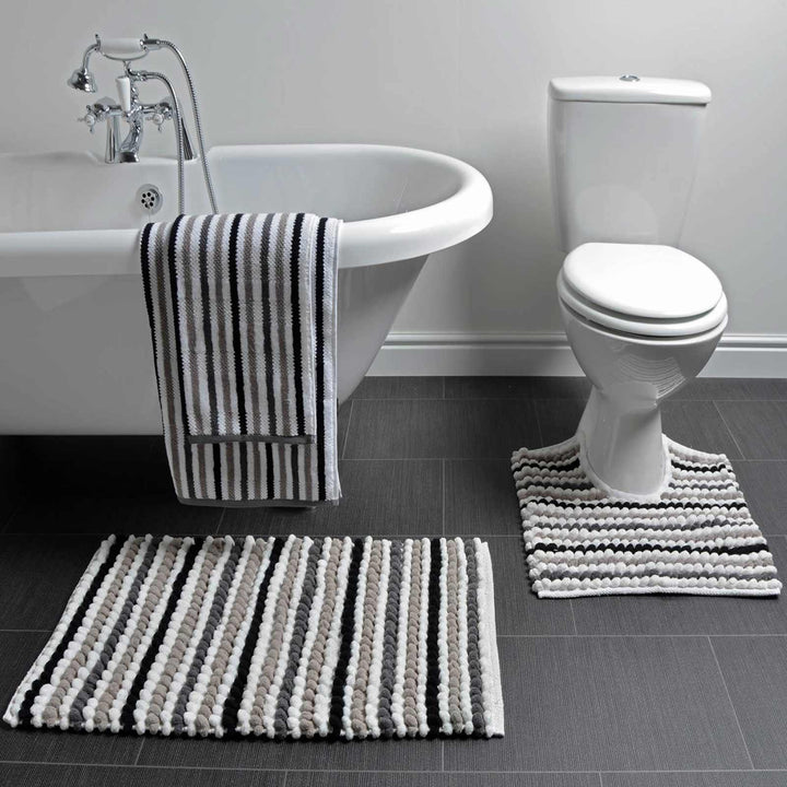California Stripe Chunky Bobble Bath Mat Monochrome Ideal Textiles