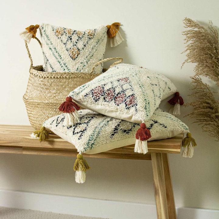 Atlas Kilim Tufted Tasselled Moss Cushion Covers 12'' x 20'' -  - Ideal Textiles