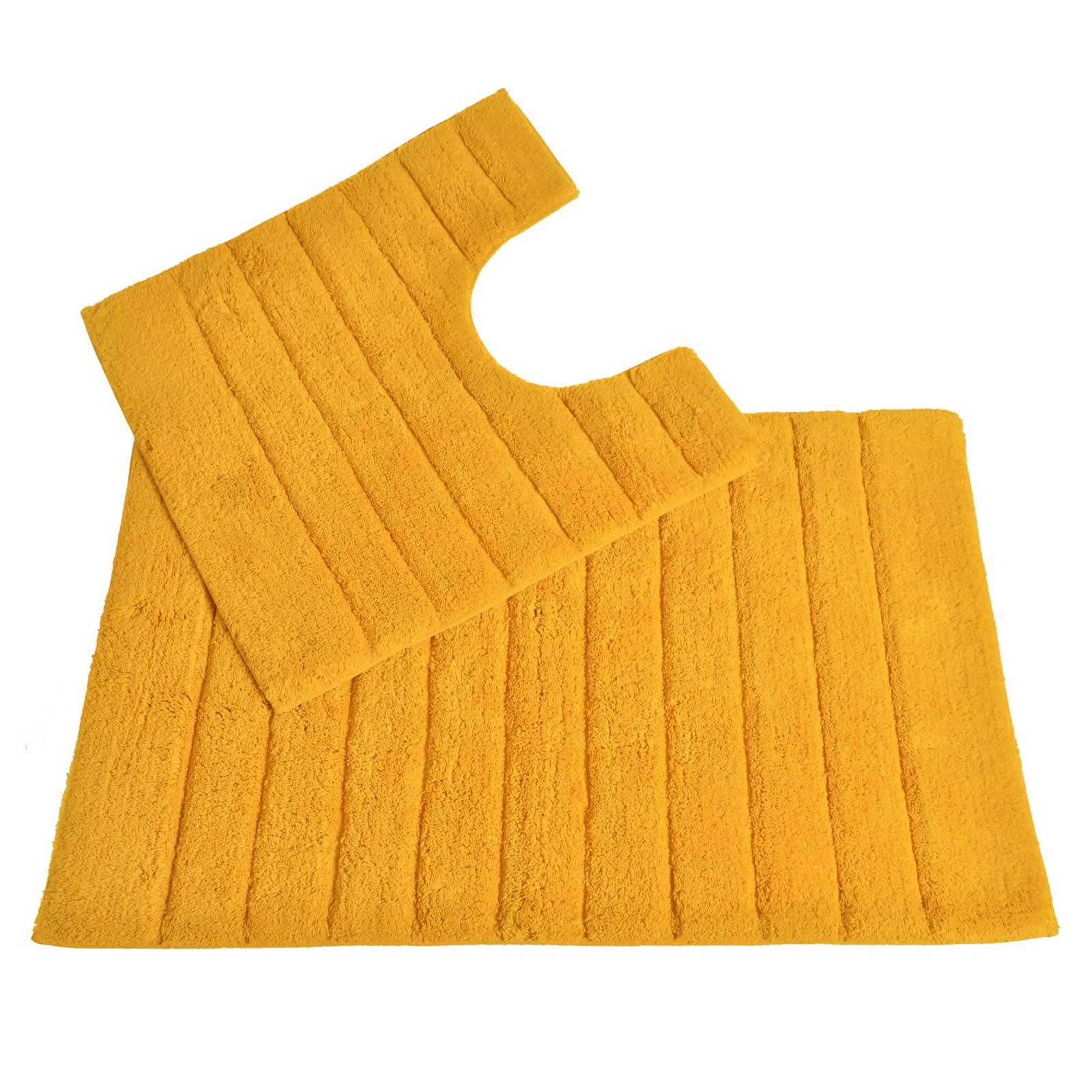 Linear Rib Cotton Bath & Pedestal Mat Set Mustard Ideal