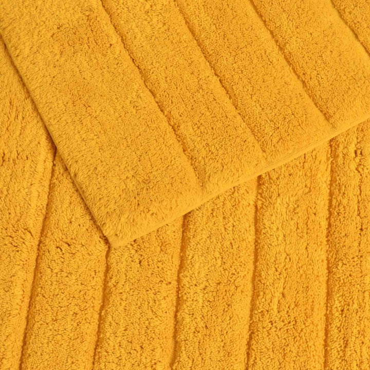 Linear Rib Cotton Bath & Pedestal Mat Set Mustard -  - Ideal Textiles