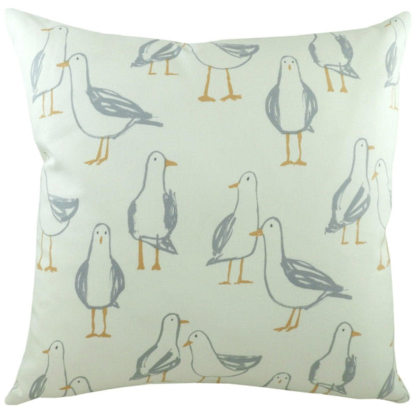 Marine Seagulls Nautical Print Natural Filled Cushions 17'' x 17'' - Polyester Pad - Ideal Textiles