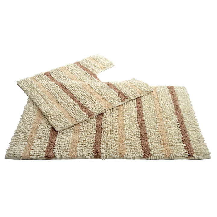 Juno Chenille Stripe Bath & Pedestal Mat Set Natural -  - Ideal Textiles
