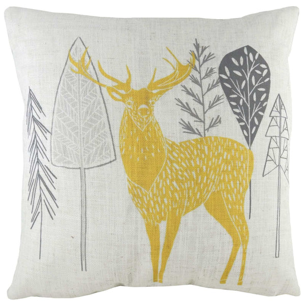 Hulder Stag Scandi Print Natural Filled Cushions 17'' x 17'' - Polyester Pad - Ideal Textiles