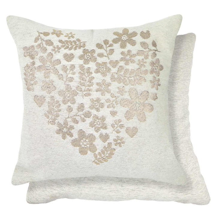 Amor Heart Chenille Natural Cushion Cover 17" x 17" - Ideal