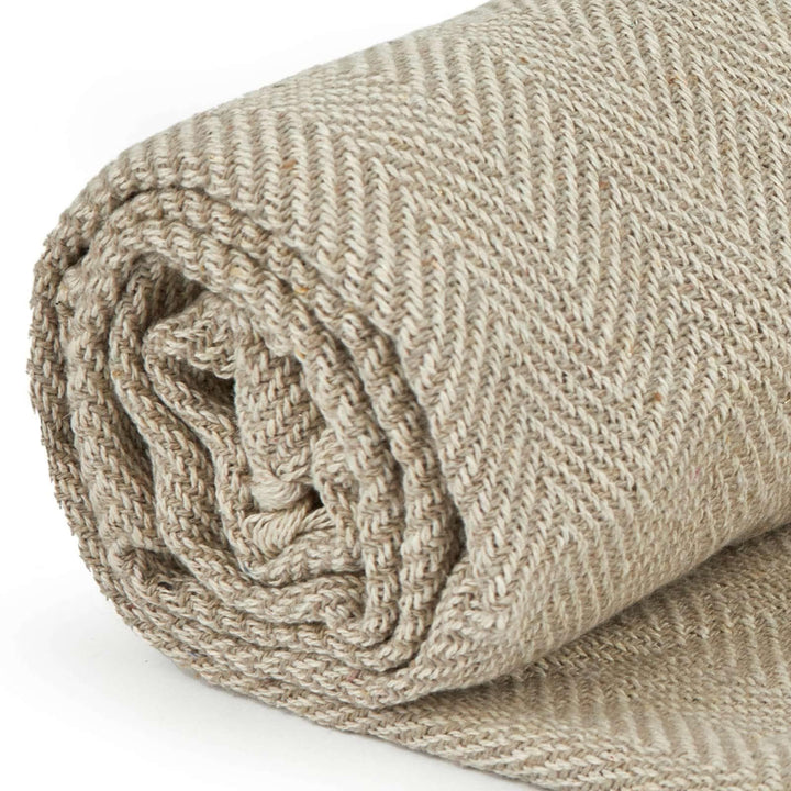 Herringbone Tasselled 100% Recycled Cotton Natural Throws -  - Ideal Textiles