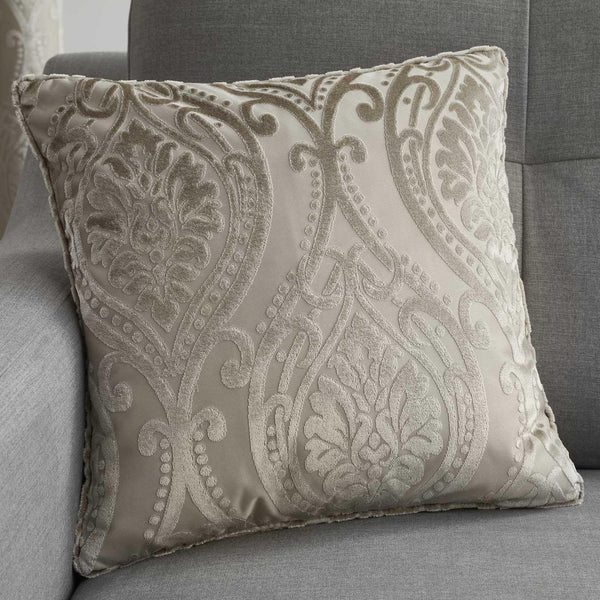 Chateau Flocked Damask Natural Cushion Cover 17'' x 17'' -  - Ideal Textiles