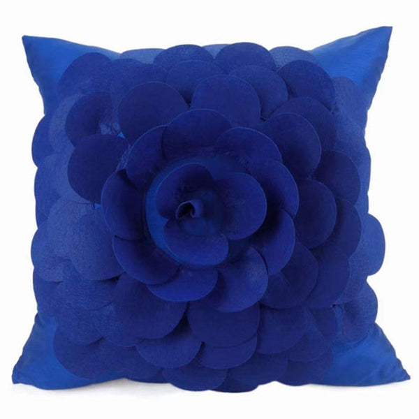 Felt Flower Faux Silk Navy Cushion Cover 18" x 18" -  - Ideal Textiles