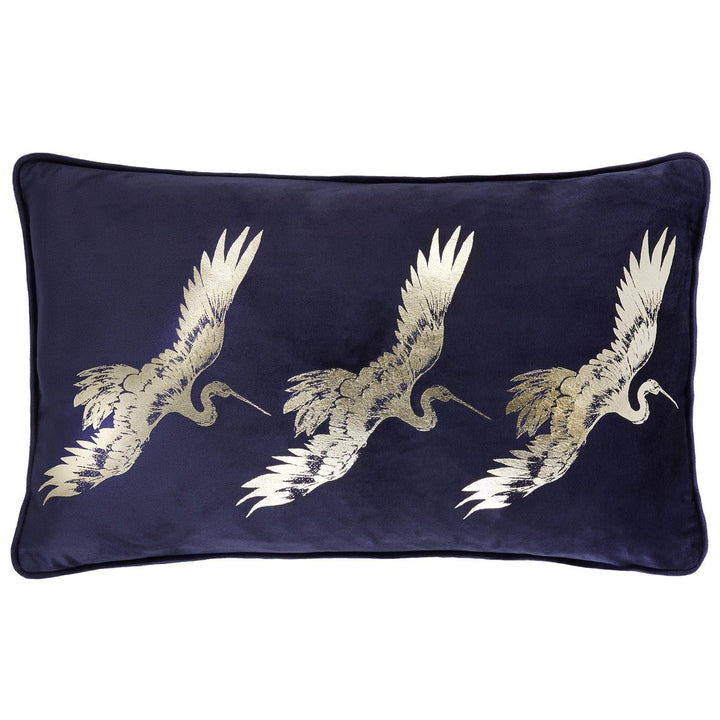 Qing Velvet Navy Filled Boudoir Cushion -  - Ideal Textiles