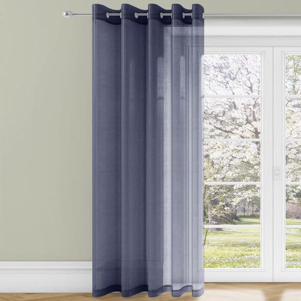 Trent Plain Eyelet Voile Curtain Panels Navy - 55'' x 48'' - Ideal Textiles