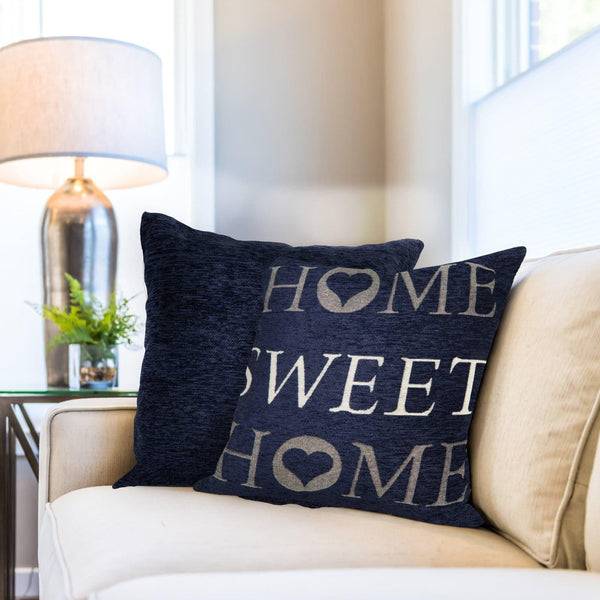 Home Sweet Home Chenille Navy Cushion Cover 17" x 17" - Ideal